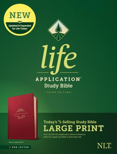NLT Life Application Study Bible, Third Edition, Large Print (Red Letter, Leatherlike, Berry) by New Living Translation, Imitation Leather book cover