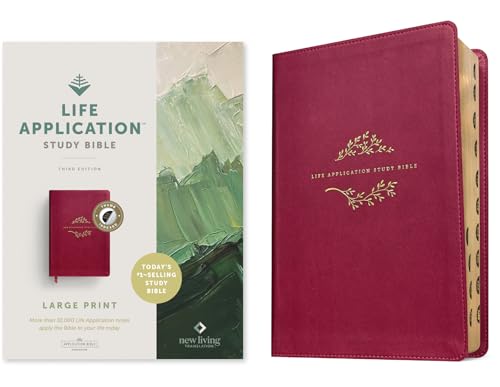 NLT Life Application Study Bible, Third Edition, Large Print (Red Letter, Leatherlike, Berry, Indexed) by New Living Translation, Imitation Leather book cover