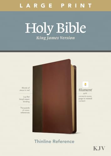 KJV Large Print Thinline Reference Bible, Filament Enabled Edition (Red Letter, Leatherlike, Brown/Mahogany) by Tyndale, Imitation Leather book cover
