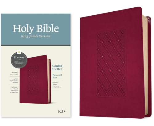 KJV Personal Size Giant Print Bible, Filament Enabled Edition (Leatherlike, Diamond Frame Cranberry) by Tyndale, Imitation Leather book cover