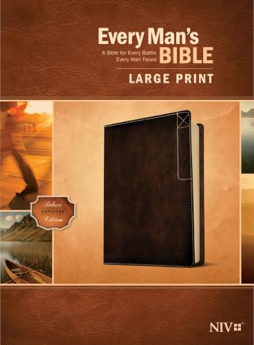 Every Man's Bible Niv, Large Print, Deluxe Explorer Edition (Leatherlike, Rustic Brown) by Tyndale, Imitation Leather book cover