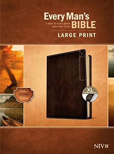 Every Man's Bible Niv, Large Print, Deluxe Explorer Edition (Leatherlike, Rustic Brown, Indexed) by Tyndale, Imitation Leather book cover