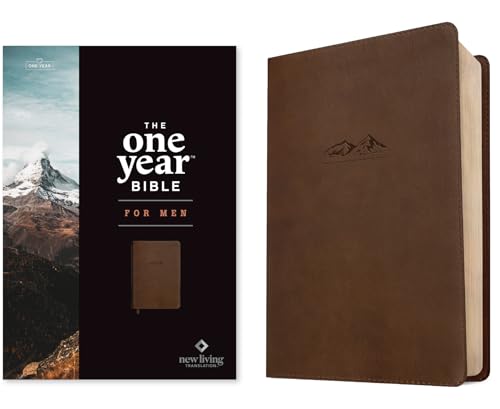 NLT the One Year Bible for Men (Leatherlike, Rustic Brown Mountain) by New Living Translation, Imitation Leather book cover