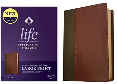 NKJV Life Application Study Bible, Third Edition, Large Print (Leatherlike, Brown/Mahogany, Red Letter) by Tyndale, Imitation Leather book cover