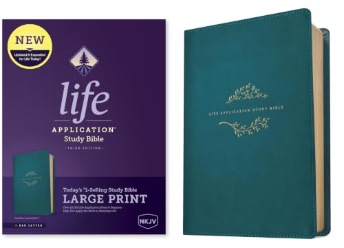 NKJV Life Application Study Bible, Third Edition, Large Print (Leatherlike, Teal Blue, Red Letter) by Tyndale, Imitation Leather book cover