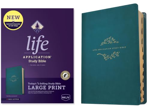 NKJV Life Application Study Bible, Third Edition, Large Print (Leatherlike, Teal Blue, Indexed, Red Letter) by Tyndale, Imitation Leather book cover