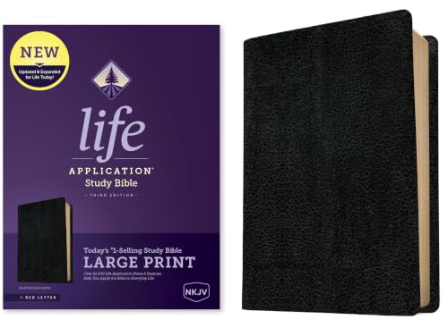 NKJV Life Application Study Bible, Third Edition, Large Print (Bonded Leather, Black, Red Letter) by Tyndale, Bonded Leather book cover
