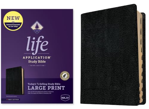 NKJV Life Application Study Bible, Third Edition, Large Print (Bonded Leather, Black, Indexed, Red Letter) by Tyndale, Bonded Leather book cover