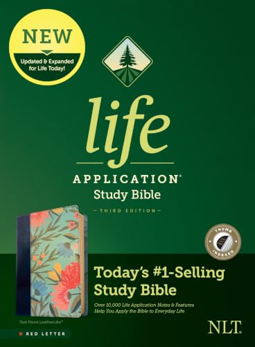 NLT Life Application Study Bible, Third Edition (Leatherlike, Teal Floral, Indexed, Red Letter) by New Living Translation, Imitation Leather book cover