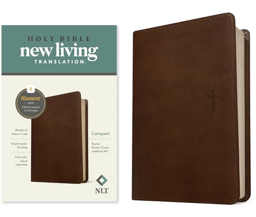 NLT Compact Bible, Filament Enabled (Leatherlike, Rustic Brown Cross, Red Letter) by New Living Translation, Imitation Leather book cover