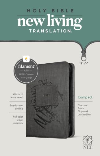 NLT Compact Zipper Bible, Filament Enabled (Leatherlike, Charcoal Patch, Red Letter) by New Living Translation, Imitation Leather book cover