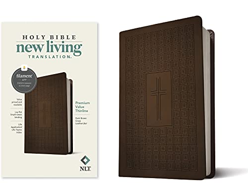 NLT Premium Value Thinline Bible, Filament Enabled (Leatherlike, Dark Brown Cross) by New Living Translation, Imitation Leather book cover