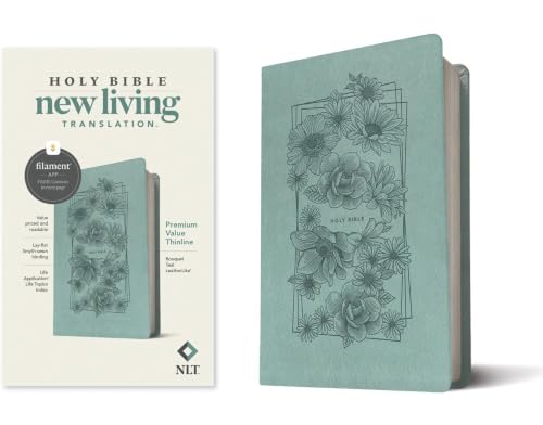 NLT Premium Value Thinline Bible, Filament Enabled (Leatherlike, Bouquet Teal) by New Living Translation, Imitation Leather book cover
