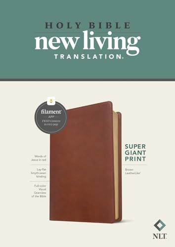 NLT Super Giant Print Bible, Filament Enabled (Leatherlike, Brown, Red Letter) by New Living Translation, Imitation Leather book cover