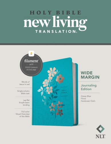 NLT Wide Margin Bible, Filament Enabled (Hardcover Cloth, Ocean Blue Floral, Red Letter) by New Living Translation, Hardcover book cover