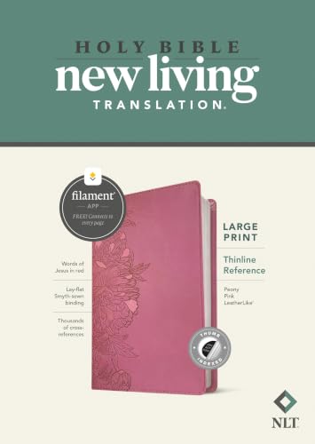 NLT Large Print Thinline Reference Bible, Filament Enabled (Leatherlike, Peony Pink, Indexed, Red Letter) by New Living Translation, Imitation Leather book cover