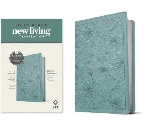 NLT Thinline Reference Bible, Filament Enabled (Leatherlike, Floral Leaf Teal, Red Letter) by New Living Translation, Imitation Leather book cover