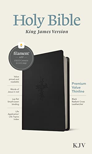 KJV Premium Value Thinline Bible, Filament Enabled (Leatherlike, Black Radiant Cross, Red Letter) by Tyndale, Imitation Leather book cover