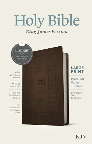 KJV Large Print Premium Value Thinline Bible, Filament Enabled (Leatherlike, Dark Brown Tile, Red Letter) by Tyndale, Imitation Leather book cover