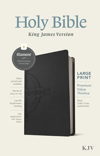 KJV Large Print Premium Value Thinline Bible, Filament Enabled (Leatherlike, Black Celtic Cross, Red Letter) by Tyndale, Imitation Leather book cover