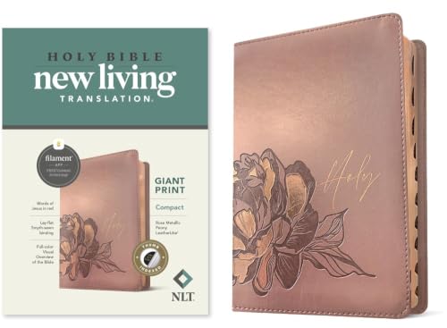 NLT Compact Giant Print Bible, Filament Enabled (Leatherlike, Rose Metallic Peony, Indexed, Red Letter) by New Living Translation, Imitation Leather book cover