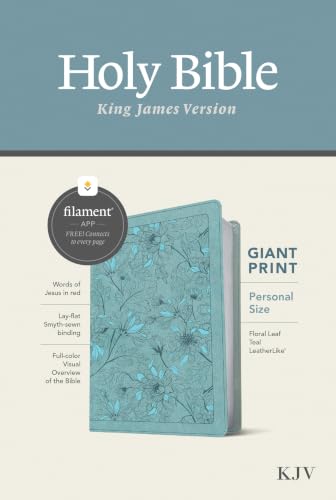 KJV Personal Size Giant Print Bible, Filament Enabled (Leatherlike, Floral Leaf Teal, Red Letter) by Tyndale, Imitation Leather book cover