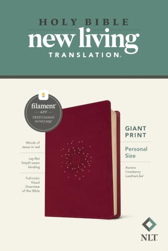 NLT Personal Size Giant Print Bible, Filament Enabled (Leatherlike, Aurora Cranberry, Red Letter) by New Living Translation, Imitation Leather book cover