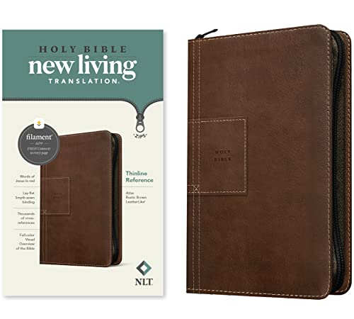 NLT Thinline Reference Zipper Bible, Filament Enabled (Leatherlike, Atlas Rustic Brown, Red Letter) by New Living Translation, Imitation Leather book cover