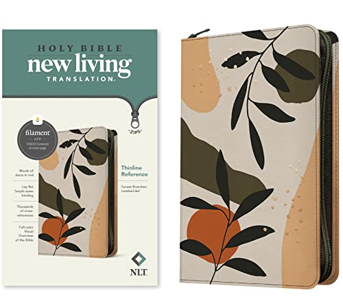 NLT Thinline Reference Zipper Bible, Filament Enabled (Leatherlike, Sunset Branches, Red Letter) by New Living Translation, Imitation Leather book cover