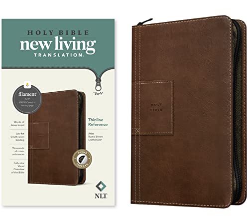 NLT Thinline Reference Zipper Bible, Filament Enabled (Leatherlike, Atlas Rustic Brown, Indexed, Red Letter) by New Living Translation, Imitation Leather book cover