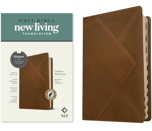 NLT Thinline Reference Bible, Filament Enabled (Leatherlike, Messenger Brown, Indexed, Red Letter) by New Living Translation, Imitation Leather book cover