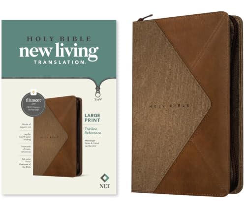 NLT Large Print Thinline Reference Zipper Bible, Filament Enabled (Leatherlike, Messenger Stone & Camel, Red Letter) by New Living Translation, Imitation Leather book cover