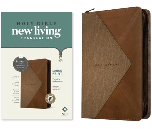 NLT Large Print Thinline Reference Zipper Bible, Filament Enabled (Leatherlike, Messenger Stone & Camel, Indexed, Red Letter) by New Living Translation, Imitation Leather book cover