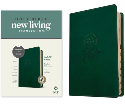 NLT Large Print Thinline Reference Bible, Filament Enabled (Leatherlike, Evergreen Mountain, Indexed, Red Letter) by New Living Translation, Imitation Leather book cover