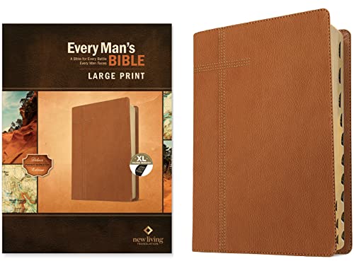 Every Man's Bible Nlt, Large Print (Leatherlike, Pursuit Saddle Tan, Indexed) by New Living Translation, Imitation Leather book cover