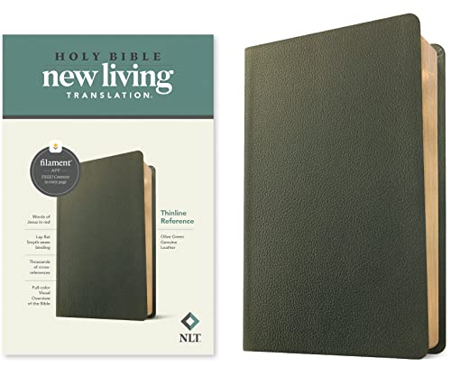 NLT Thinline Reference Bible, Filament Enabled (Genuine Leather, Olive Green, Red Letter) by New Living Translation, Leather book cover