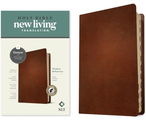 NLT Thinline Reference Bible, Filament Enabled (Genuine Leather, Brown, Indexed, Red Letter) by New Living Translation, Leather book cover