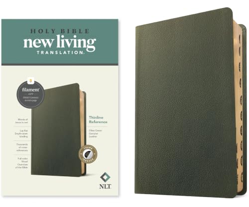 NLT Thinline Reference Bible, Filament Enabled (Genuine Leather, Olive Green, Indexed, Red Letter) by New Living Translation, Leather book cover