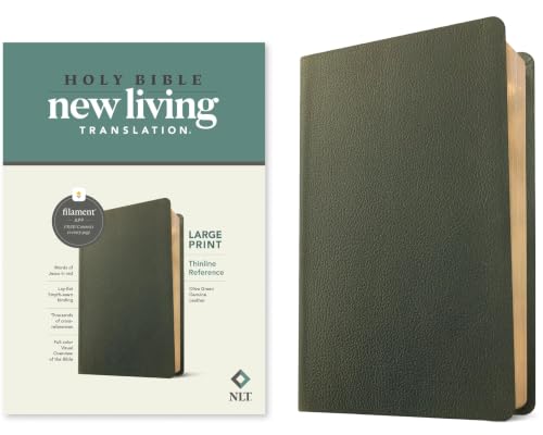 NLT Large Print Thinline Reference Bible, Filament Enabled (Genuine Leather, Olive Green, Red Letter) by New Living Translation, Leather book cover