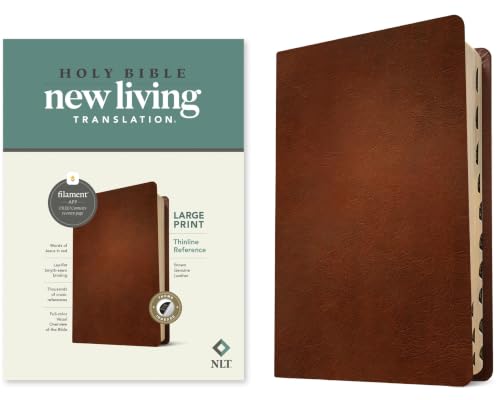 NLT Large Print Thinline Reference Bible, Filament Enabled (Genuine Leather, Brown, Indexed, Red Letter) by New Living Translation, Leather book cover