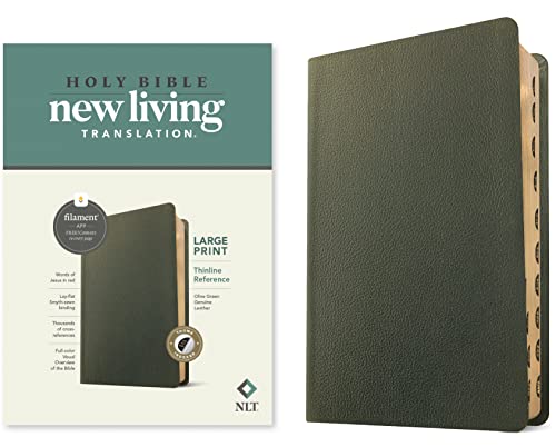 NLT Large Print Thinline Reference Bible, Filament Enabled (Genuine Leather, Olive Green, Indexed, Red Letter) by New Living Translation, Leather book cover