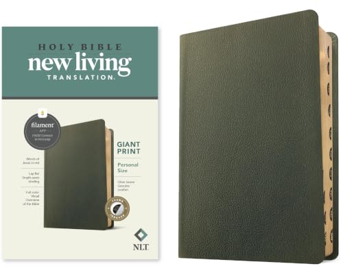 NLT Personal Size Giant Print Bible, Filament Enabled (Genuine Leather, Olive Green, Indexed, Red Letter) by New Living Translation, Leather book cover