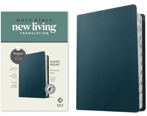 NLT Personal Size Giant Print Bible, Filament Enabled (Genuine Leather, Navy Blue, Indexed, Red Letter) by New Living Translation, Leather book cover