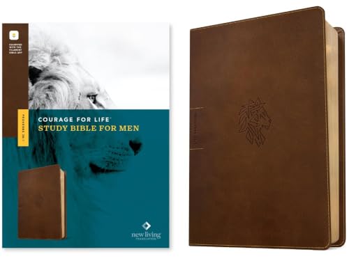 NLT Courage for Life Study Bible for Men, Filament Enabled (Leatherlike, Rustic Brown Lion) by New Living Translation, Imitation Leather book cover
