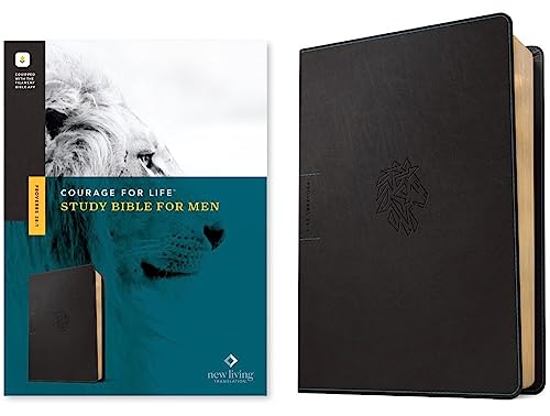 NLT Courage for Life Study Bible for Men, Filament Enabled (Leatherlike, Onyx Lion) by New Living Translation, Imitation Leather book cover