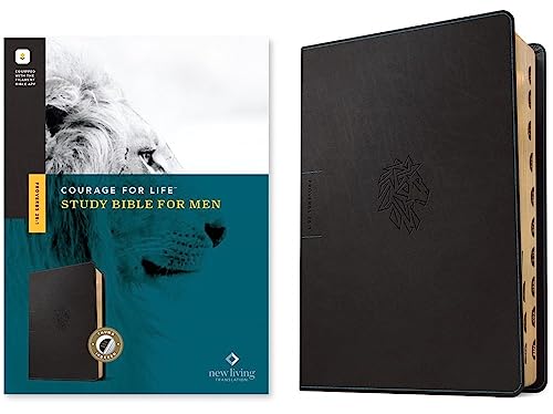NLT Courage for Life Study Bible for Men, Filament Enabled (Leatherlike, Onyx Lion, Indexed) by New Living Translation, Imitation Leather book cover