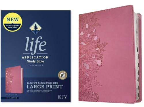 KJV Life Application Study Bible, Third Edition, Large Print (Leatherlike, Peony Pink, Indexed, Red Letter) by Tyndale, Imitation Leather book cover