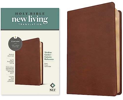 NLT Thinline Center-Column Reference Bible, Filament Enabled (Leatherlike, Rustic Brown, Red Letter) by New Living Translation, Imitation Leather book cover