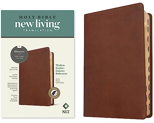 NLT Thinline Center-Column Reference Bible, Filament Enabled (Leatherlike, Rustic Brown, Indexed, Red Letter) by New Living Translation, Imitation Leather book cover