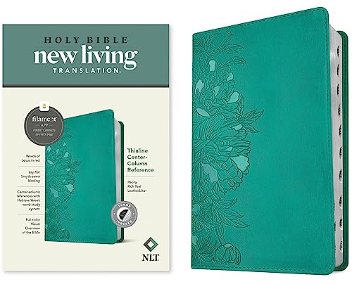 NLT Thinline Center-Column Reference Bible, Filament Enabled (Leatherlike, Peony Rich Teal, Indexed, Red Letter) by New Living Translation, Imitation Leather book cover